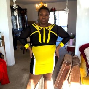 Yellow black and white bandage dress